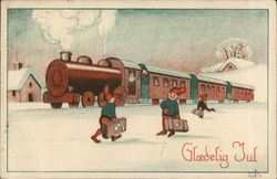 Christmas Elves and Train Postcard Postcard