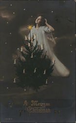 Angel and a Christmas Tree with Candles Angels Postcard Postcard