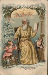 A Merry Christmas with Santa and Angels Santa Claus Postcard Postcard