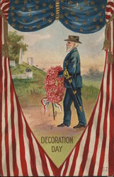 Soldier With Flower Wreath: Decoration Day Postcard