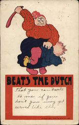 Woman Beating Child - Beats the Dutch Spanking Postcard Postcard