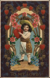 Boy Delivering Heart Children Postcard Postcard