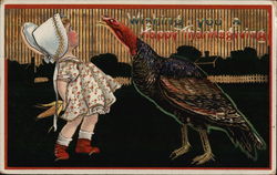 Small Girl and Thanksgiving Turkey Postcard Postcard