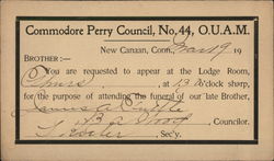 Funeral Invite - Commodore Perry Council OUAM Fraternal Postcard Postcard