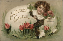 A Joyous Easter with Girl Hatching From Egg Eggs Postcard Postcard