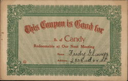 This Coupon is Good For Candy Redeemable at Our Next Meeting Postcard