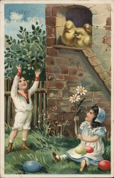 Easter Greetings With Children Postcard Postcard