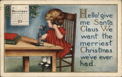 Little Girl Calling Santa Claus on the Telephone Postcard