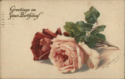 Greetings on Your Birthday - Two Roses Together Postcard Postcard