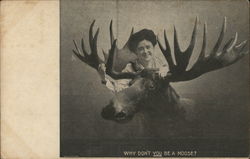 Woman with Moose Postcard