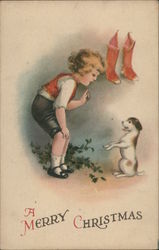 A Merry Christmas with Child and Dog Postcard