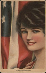 Pretty Woman Is Next To United States Flag Postcard