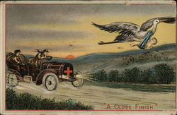 Stork with Baby Beats Car in Race Comic, Funny Postcard Postcard