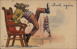 An anthropomorphic bear jumps startled from a chair, having sat on a tack Bears Postcard Postcard