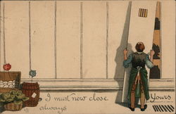 Storekeeper Closing Shop Postcard