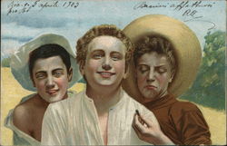 Three Boys in the Country Smiling Postcard