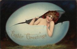 Easter Greetings-Girl in an Egg Eggs Postcard Postcard