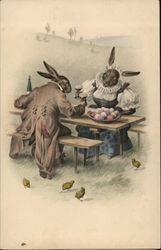 Rabbits Sitting at a Table Postcard