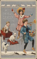 A Happy Easter to You with Children Celebrating Postcard Postcard