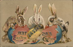 Easter Greetings with Bunnies and Eggs Postcard Postcard