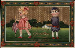 Valentine Greetings - young boy and girl Postcard