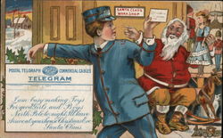 A telegram being sent from Santa in his workshop. Toys Postcard Postcard