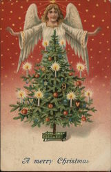 A merry Christmas with Tree and Angel Angels Postcard Postcard Postcard