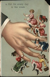 Man's Hand w/Girls Hanging Off Fingers Women Postcard Postcard