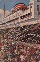 Ship Leaving Dock with Streamers Postcard