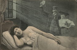 Woman in Bed Dreaming Postcard