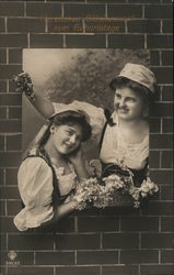 Happy Birthday in German with Flower Girls Postcard