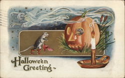 Halloween Greeting - Jack-o-Lantern, witch, candle, and mouse. Postcard