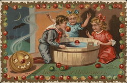 The Joys of Halloween with Children Bobbing for Apples Postcard