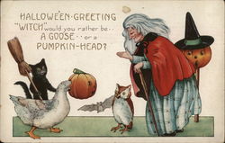 HALLOWEEN GREETING "WITCH" would you rather be..A GOOSE..or a PUMPKIN-HEAD? Postcard Postcard