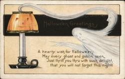 Halloween Greetings with Ghost Coming out of Candle Smoke Postcard Postcard