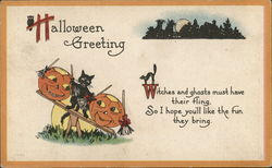 Halloween Greeting with Black Cat and Jack o'lanterns Postcard