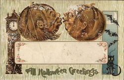 All Halloween Greetings with Kissing Jack o'lanterns Postcard Postcard