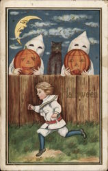 Ghosts and a Cat Scaring a Child with Jack o'lanterns Postcard