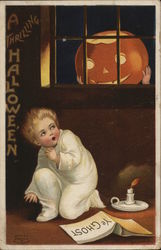 A Thrilling Halloween with scared child Postcard