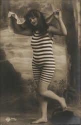 Woman in Striped Bathing Suit Postcard