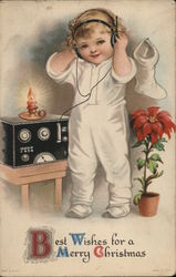 Best With for a Merry Christmas with Baby Listening to Wireless Children Postcard Postcard