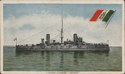 Battleship with Italian Flag Military Postcard Postcard