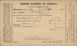 Modern Woodmen of America Clerk's Reciept Postcard