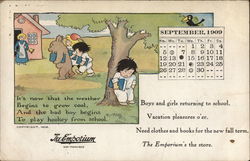 Boys and Girls returing to school - The Emporium Ad Postcard