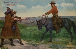 Fun on the Ranch with Cowboy and Cowgirls Cowboy Western Postcard Postcard