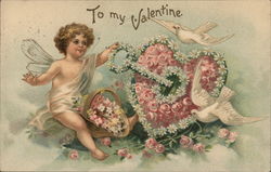 To My Valentine - Cupid With Key Unlocking Heart Postcard Postcard