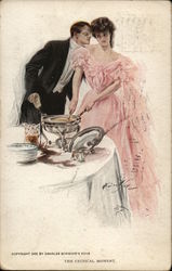 Elegantly Dressed Man and Woman at Party Harrison Fisher Postcard Postcard Postcard