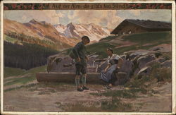 Austrian Soldier and Girl in Alps Postcard