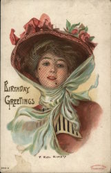 Birthday Greetings with Veiled Woman Postcard Postcard