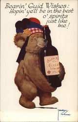 Bear Holding Bottle of Scotch Comic, Funny Postcard Postcard